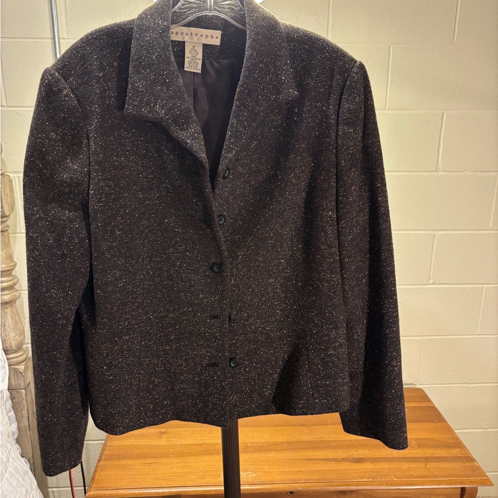 Vintage Apostrophe Women's Lined Tweed Dark Brown Blazer and Skirt